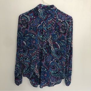 TALBOTS Petites Women Multicolor Paisley Roll Tab Sleeve Long Sleeve Shirt